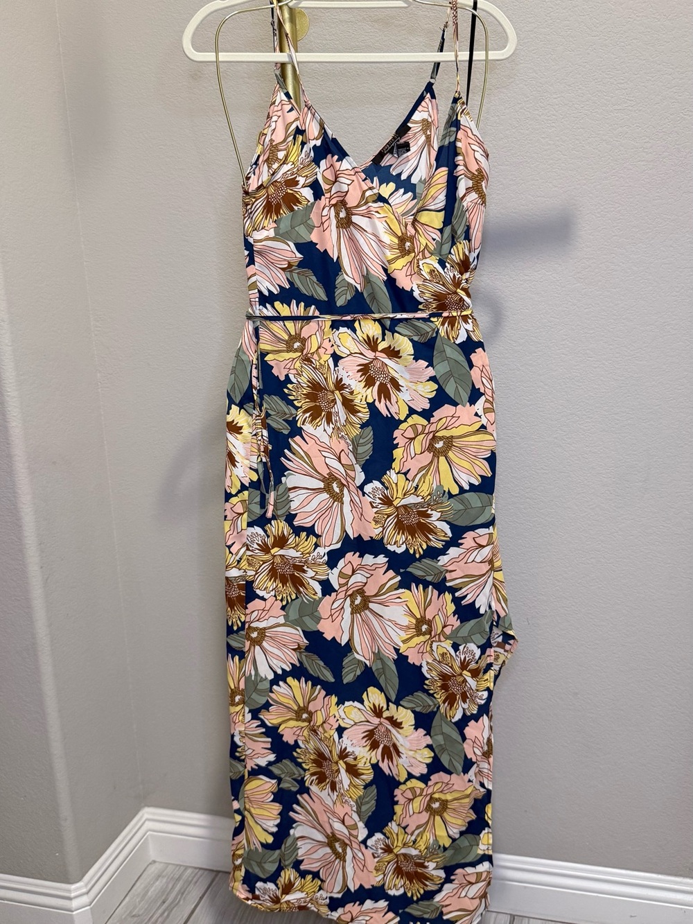 Forever 21 Navy Floral Wrap Maxi Dress with Pink and Yellow Blooms